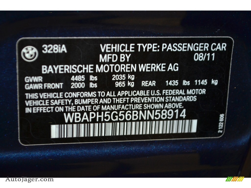 2011 3 Series 328i Sedan - Deep Sea Blue Metallic / Oyster/Black Dakota Leather photo #11