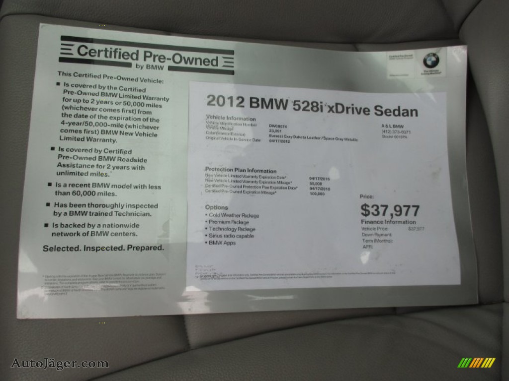 2012 5 Series 528i xDrive Sedan - Space Gray Metallic / Everest Gray photo #14