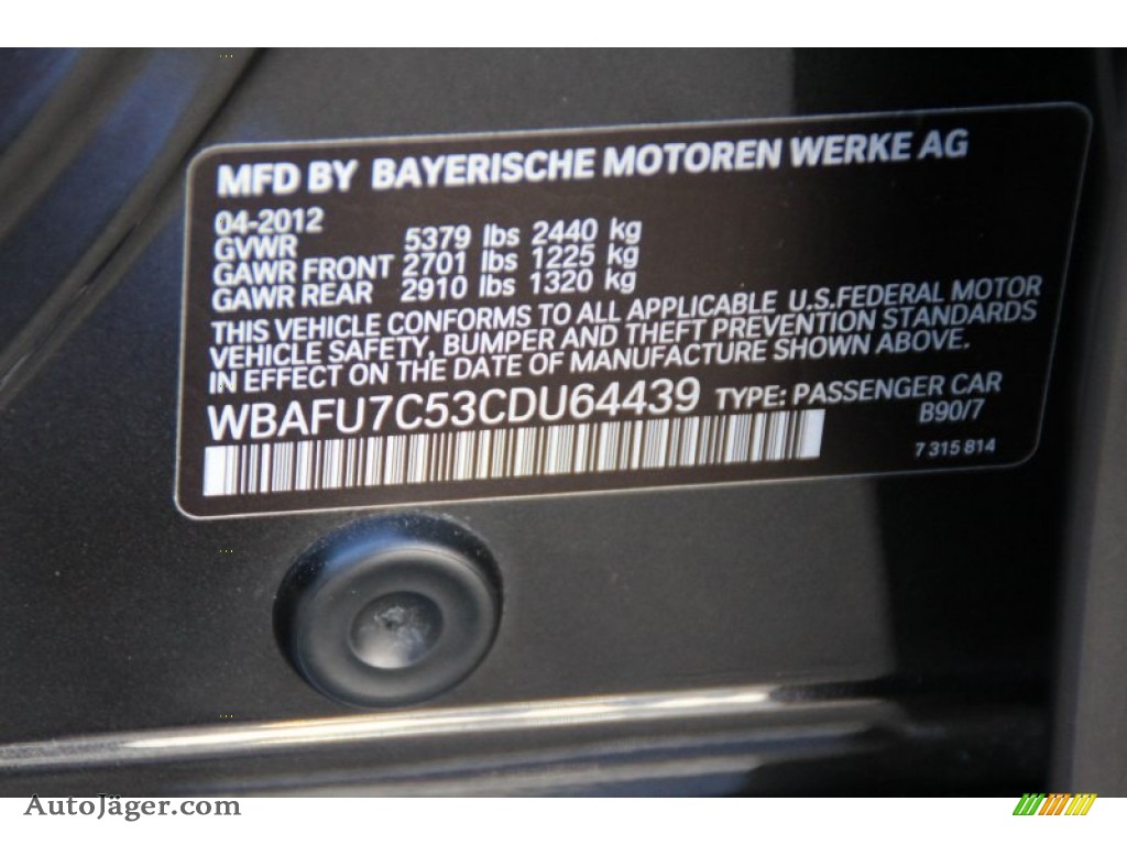 2012 5 Series 535i xDrive Sedan - Dark Graphite Metallic II / Oyster/Black photo #35