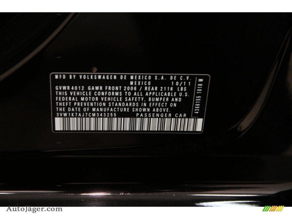 2012 Jetta S Sedan - Black / Titan Black photo #15