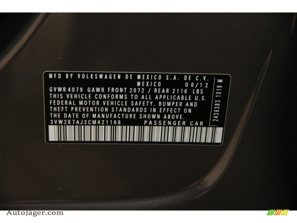2012 Jetta S Sedan - Platinum Gray Metallic / Titan Black photo #16