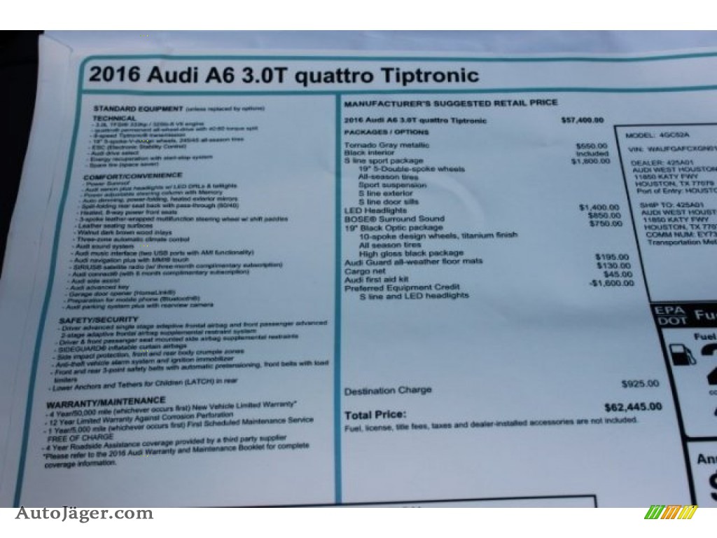 2016 A6 3.0 TFSI Premium Plus quattro - Tornado Grey Metallic / Black photo #8