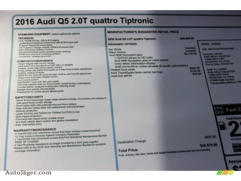 2016 Q5 2.0 TFSI Premium quattro - Ibis White / Black photo #8