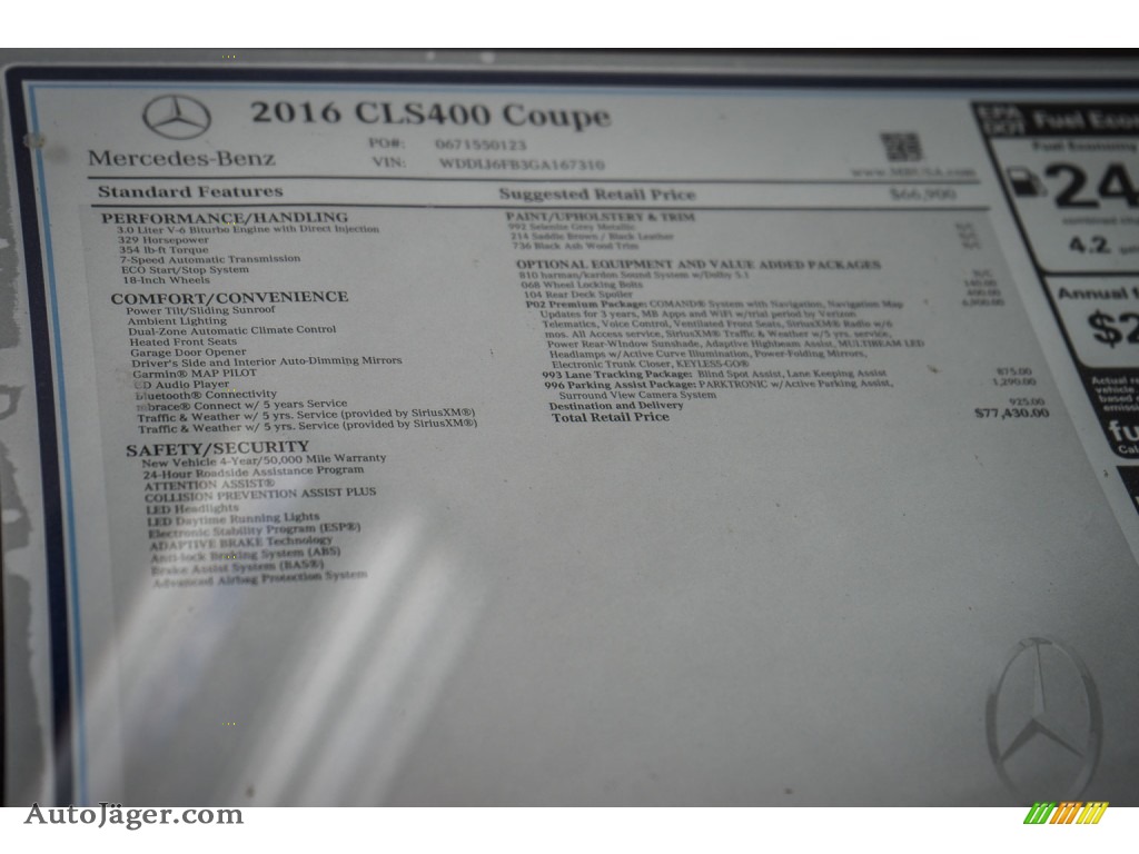 2016 CLS 400 Coupe - Selenite Grey Metallic / Saddle Brown/Black photo #11