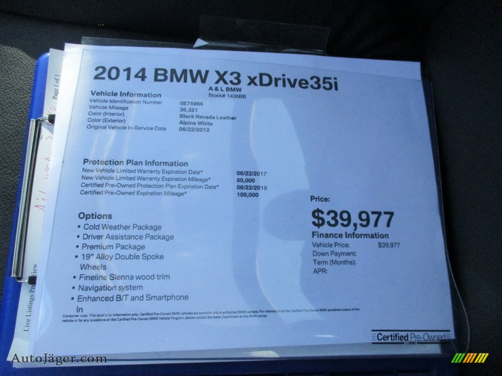 2014 X3 xDrive35i - Alpine White / Black photo #12