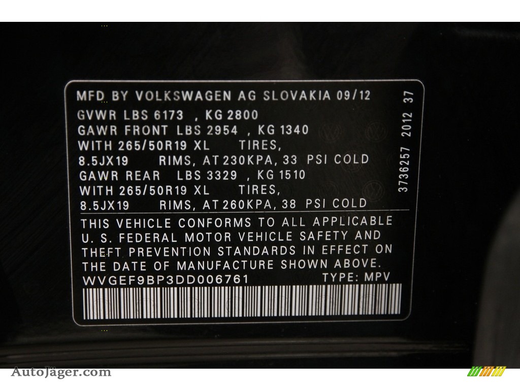 2013 Touareg VR6 FSI Lux 4XMotion - Black / Saddle Brown photo #18