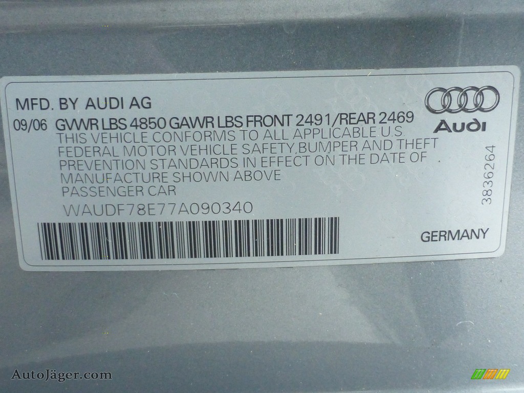 2007 A4 2.0T quattro Sedan - Quartz Gray Metallic / Platinum photo #10