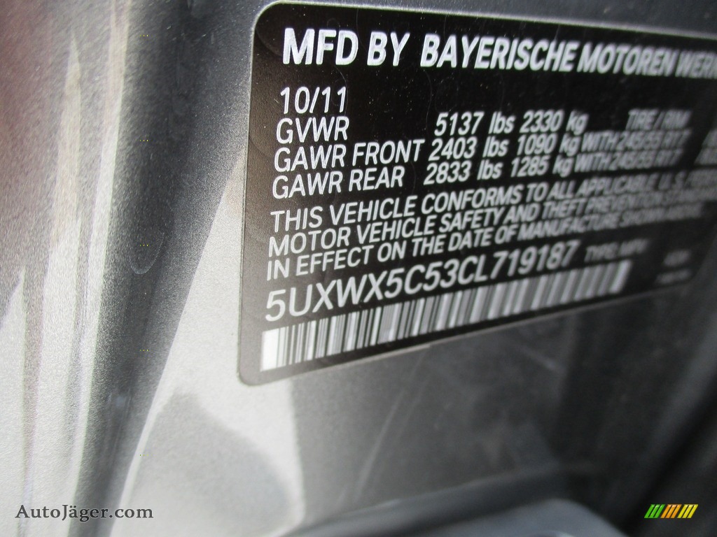 2012 X3 xDrive 28i - Space Gray Metallic / Black photo #19