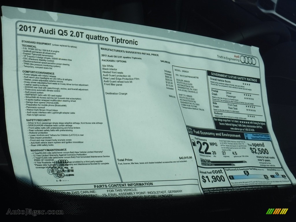 2017 Q5 2.0 TFSI Premium quattro - Ibis White / Black photo #9