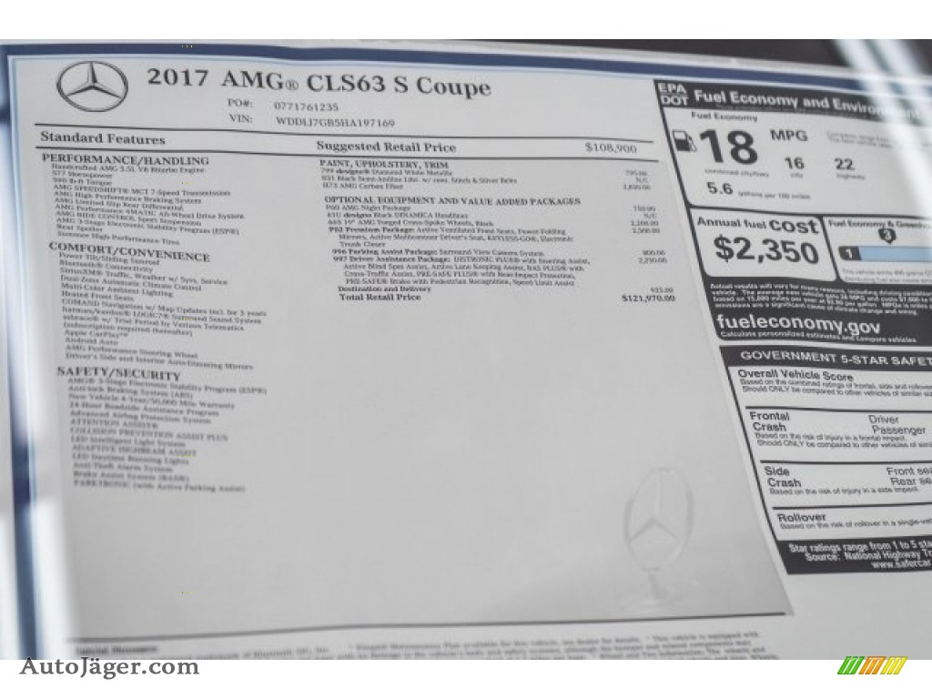 2017 CLS AMG 63 S 4Matic Coupe - designo Diamond White Metallic / Black photo #11
