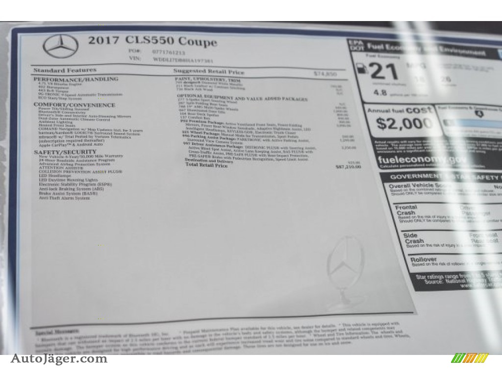 2017 CLS 550 Coupe - designo Diamond White Metallic / Black photo #11