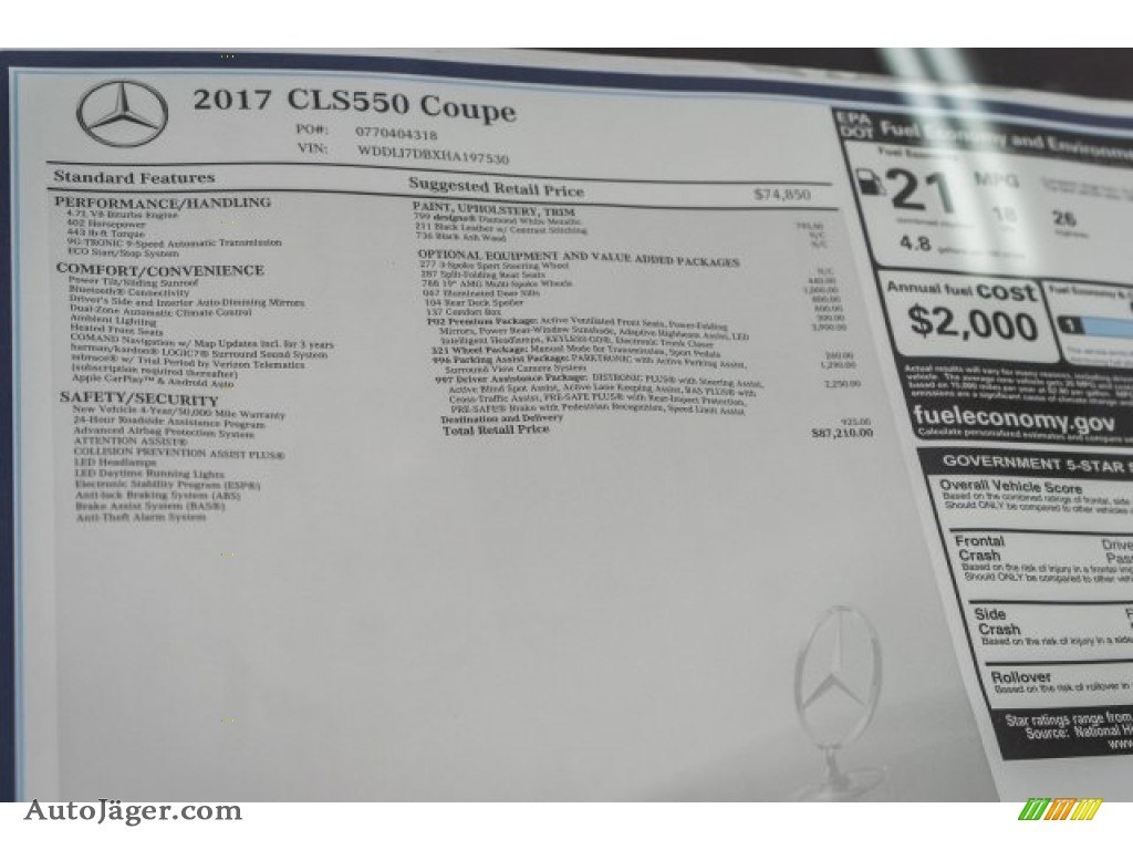2017 CLS 550 Coupe - designo Diamond White Metallic / Black photo #11