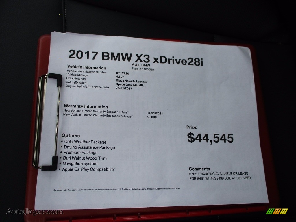 2017 X3 xDrive28i - Space Gray Metallic / Black photo #11