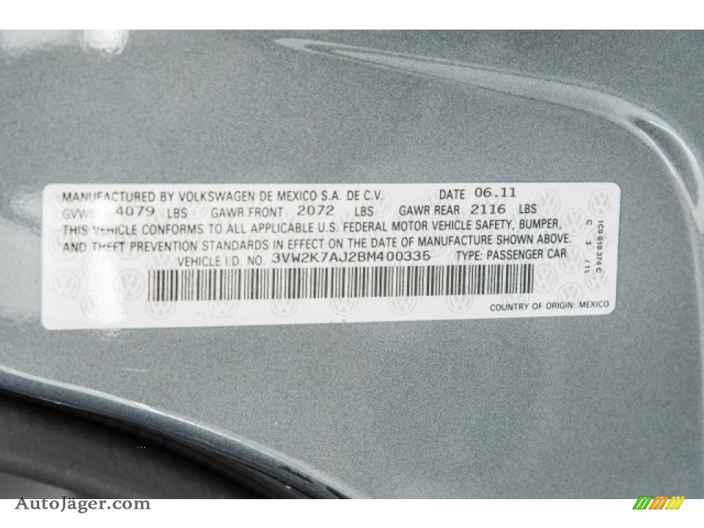 2011 Jetta S Sedan - Platinum Gray Metallic / Titan Black photo #19