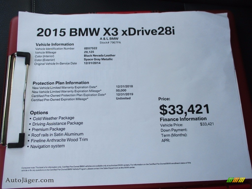 2015 X3 xDrive28i - Space Grey Metallic / Black photo #11