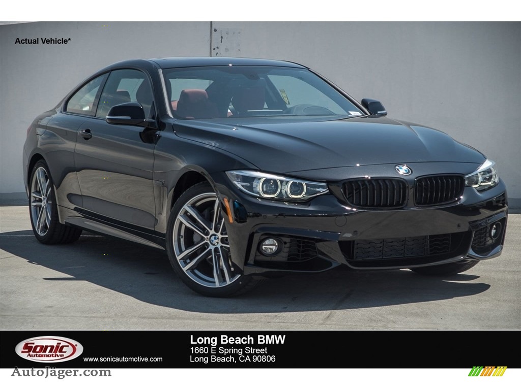 Black Sapphire Metallic / Coral Red BMW 4 Series 440i Coupe