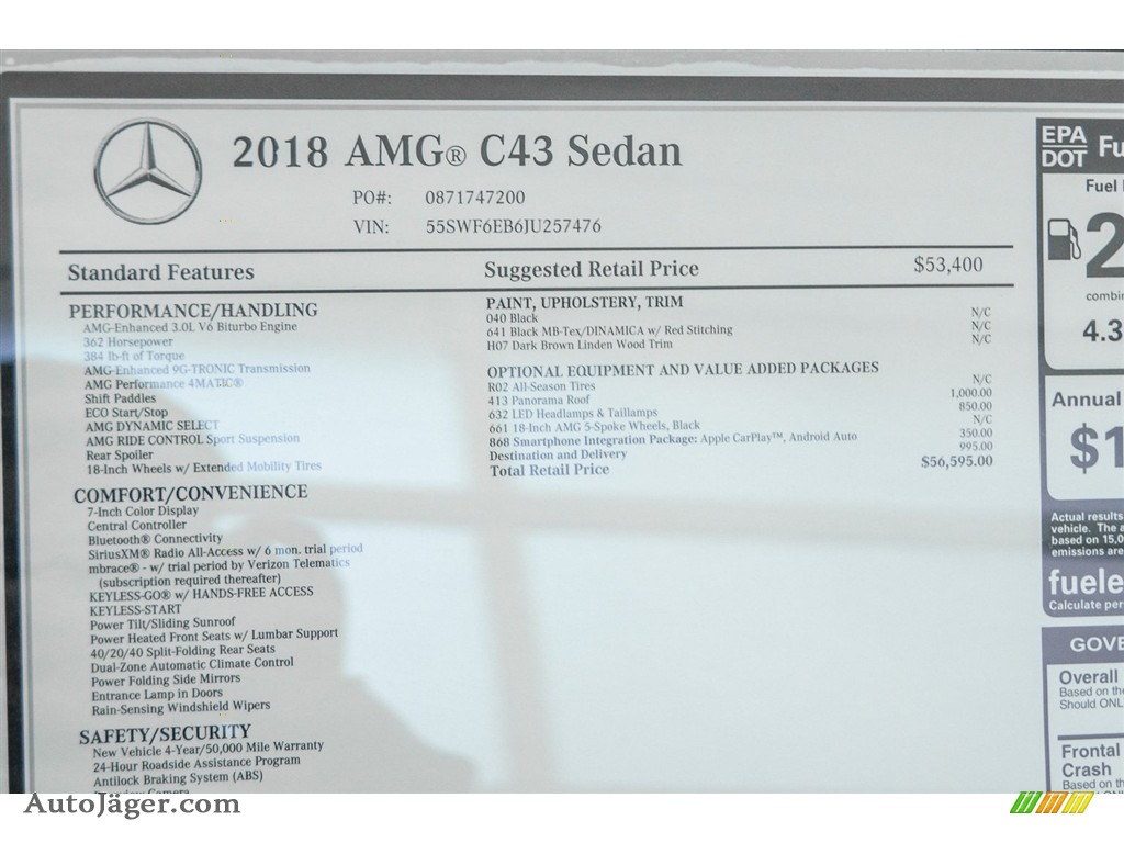 2018 C 43 AMG 4Matic Sedan - Black / Black photo #12