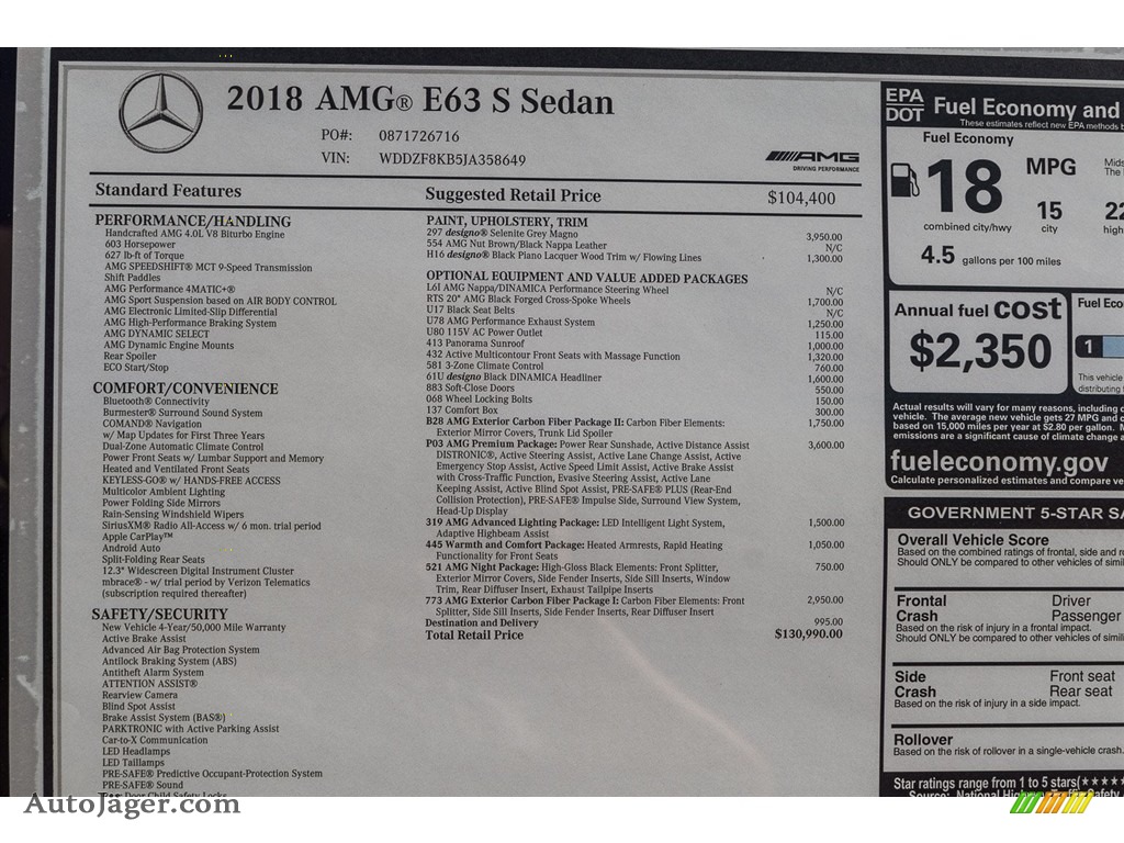 2018 E AMG 63 S 4Matic - designo Selenite Grey Magno (Matte) / Nut Brown/Black photo #10