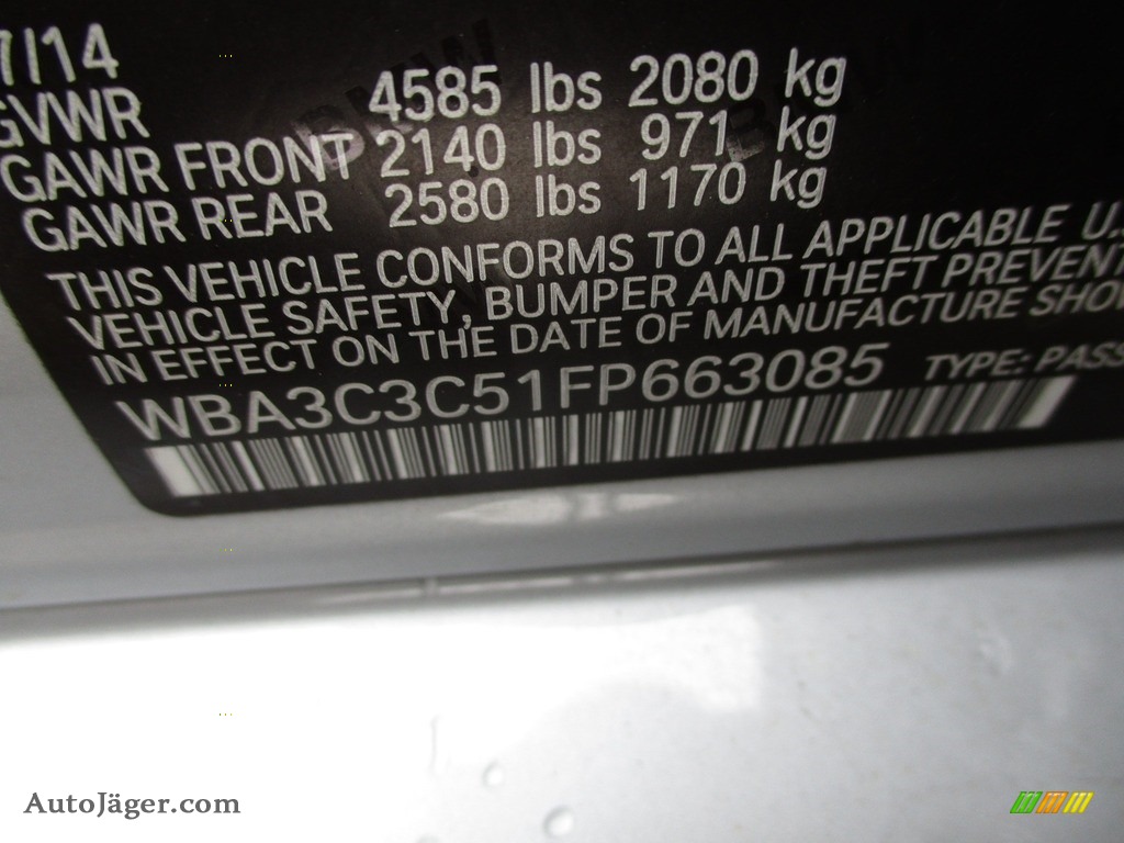 2015 3 Series 320i xDrive Sedan - Glacier Silver Metallic / Black photo #19