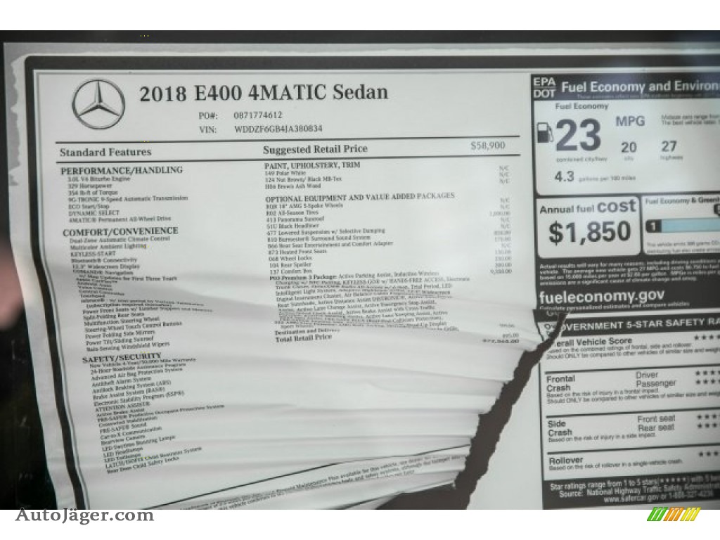 2018 E 400 4Matic Sedan - Polar White / Nut Brown/Black photo #10