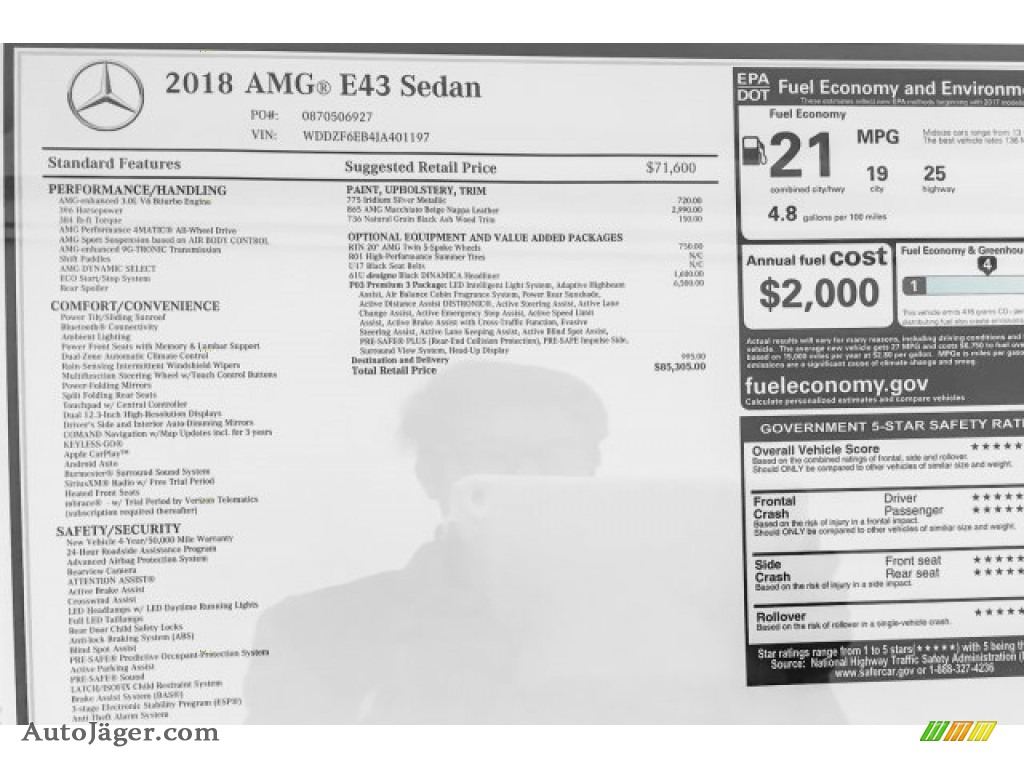 2018 E 43 AMG 4Matic Sedan - Iridium Silver Metallic / Macchiato Beige/Black photo #32