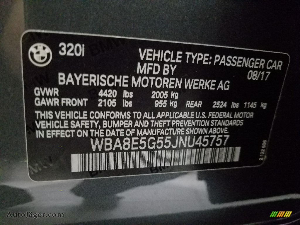 2018 3 Series 320i xDrive Sedan - Mineral Grey Metallic / Black photo #30