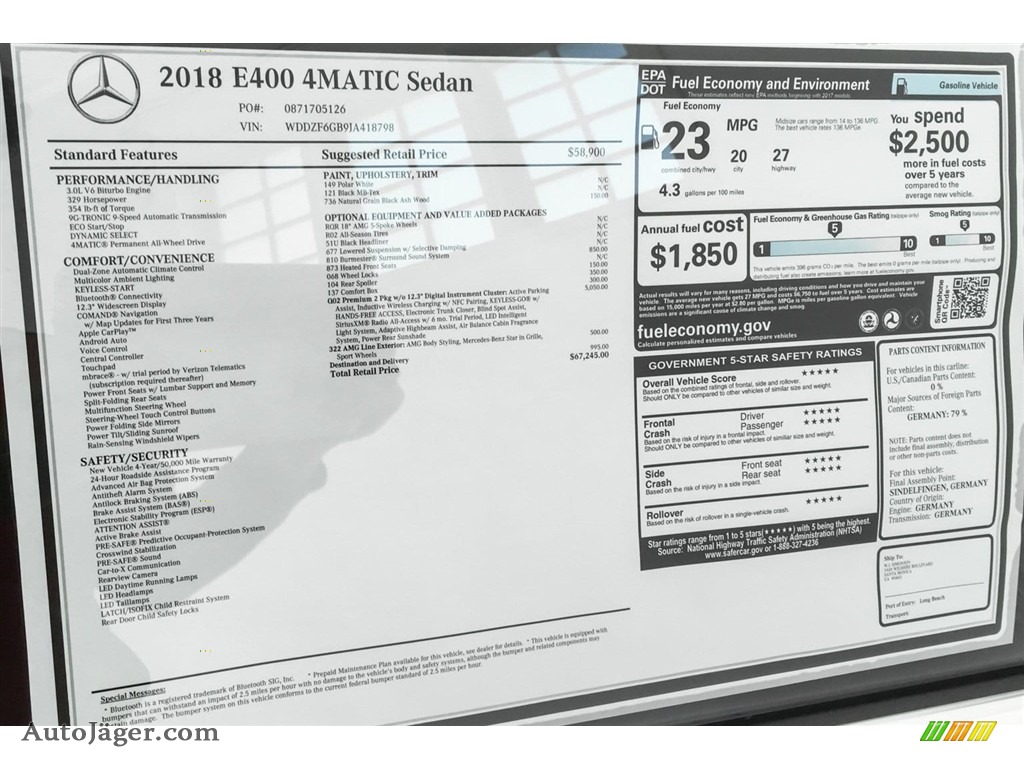2018 E 400 4Matic Sedan - Polar White / Black photo #10