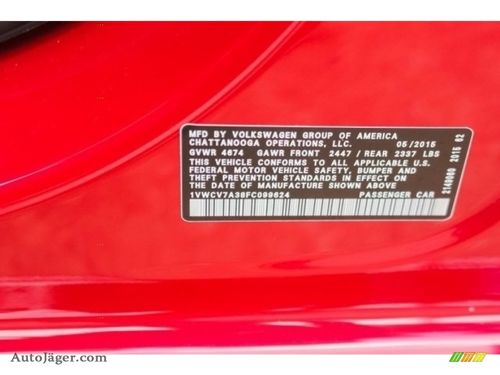 2015 Passat TDI SEL Premium Sedan - Fortana Red Metallic / Titan Black photo #46