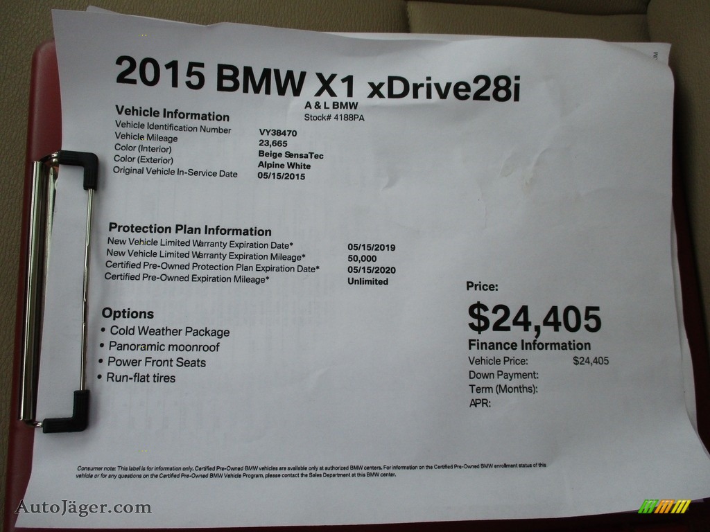2015 X1 xDrive28i - Alpine White / Beige photo #12