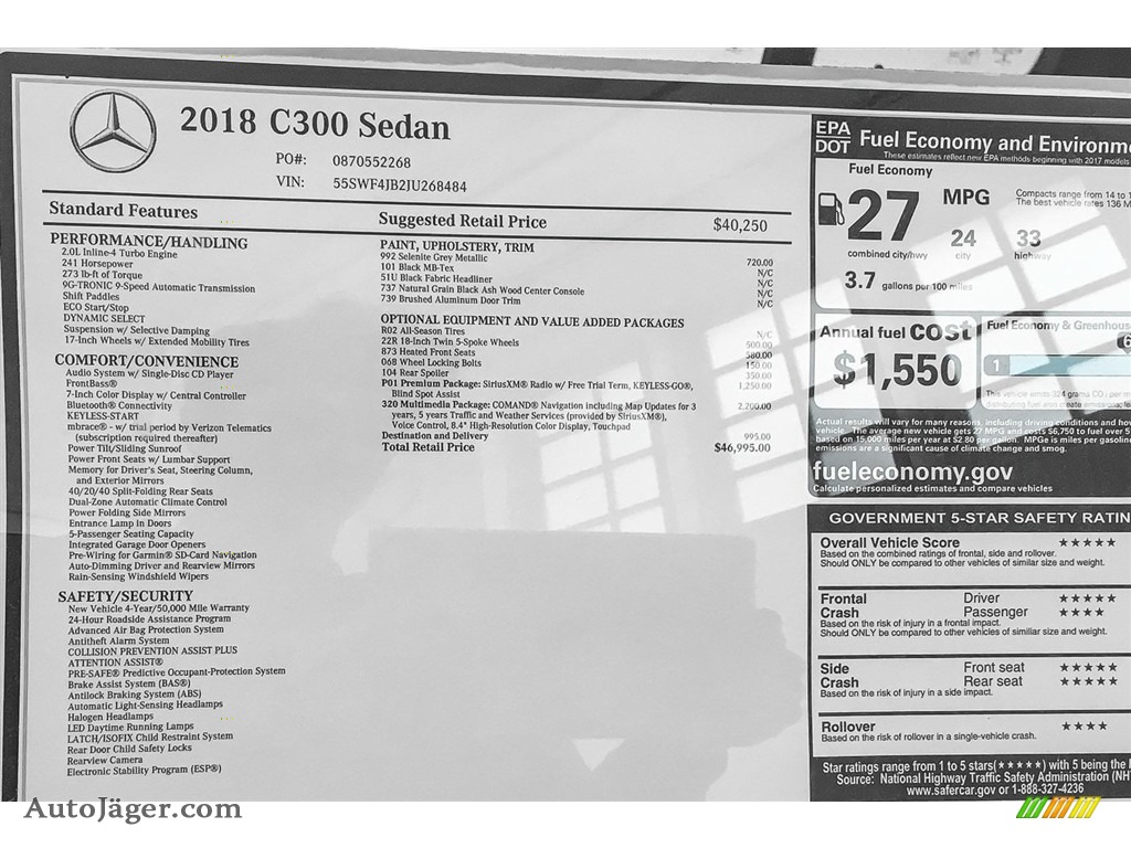 2018 C 300 Sedan - Selenite Grey Metallic / Black photo #11