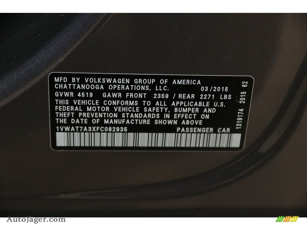 2015 Passat S Sedan - Platinum Gray Metallic / Titan Black photo #20
