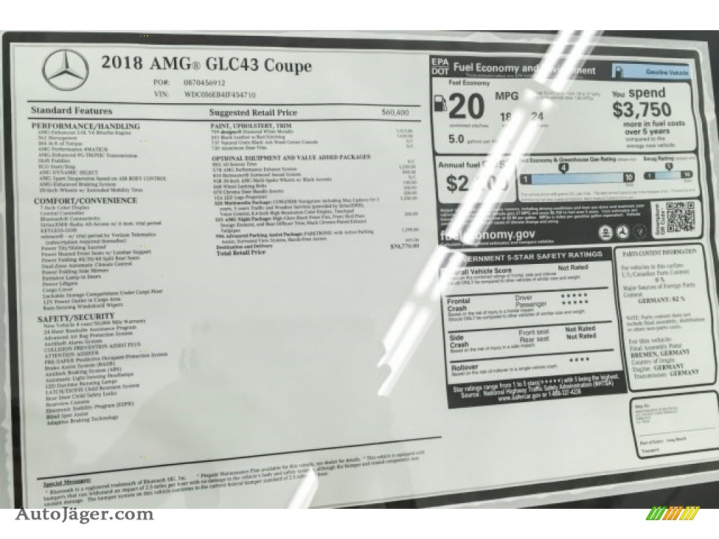 2018 GLC AMG 43 4Matic Coupe - designo Diamond White Metallic / Black photo #26