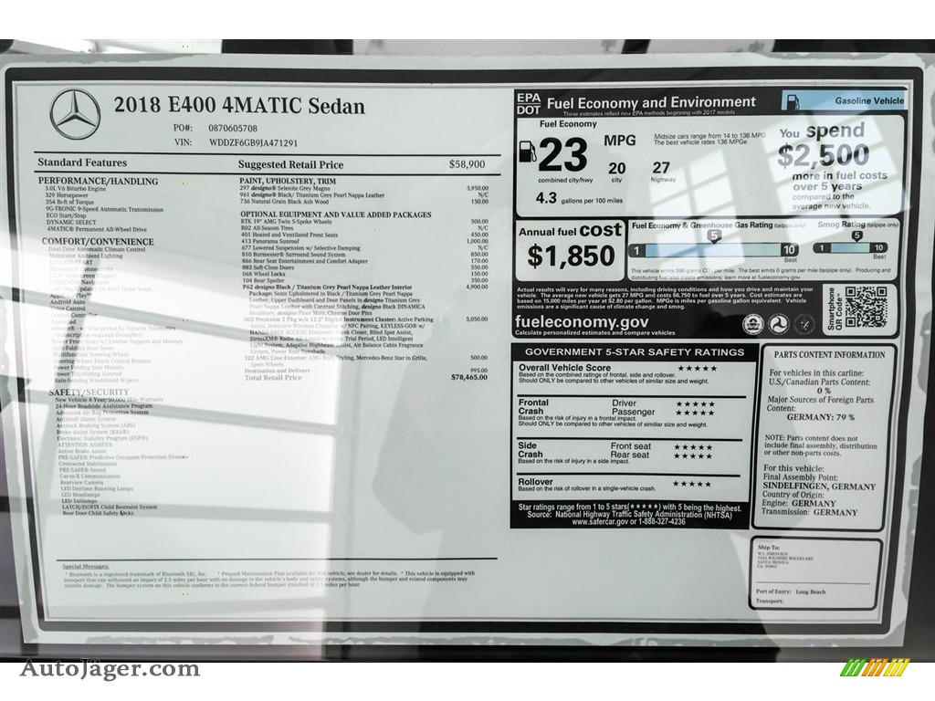 2018 E 400 4Matic Sedan - designo Selenite Grey Magno (Matte) / designo Black/Titanium Grey photo #10