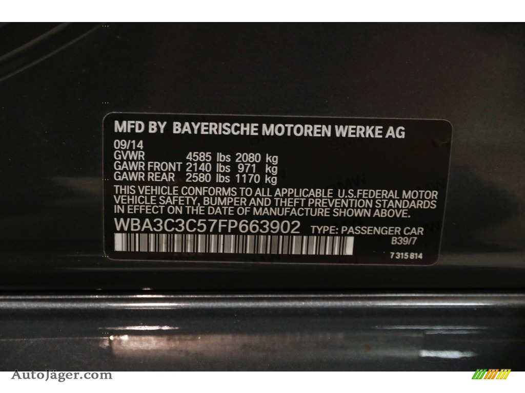 2015 3 Series 320i xDrive Sedan - Mineral Grey Metallic / Black photo #22