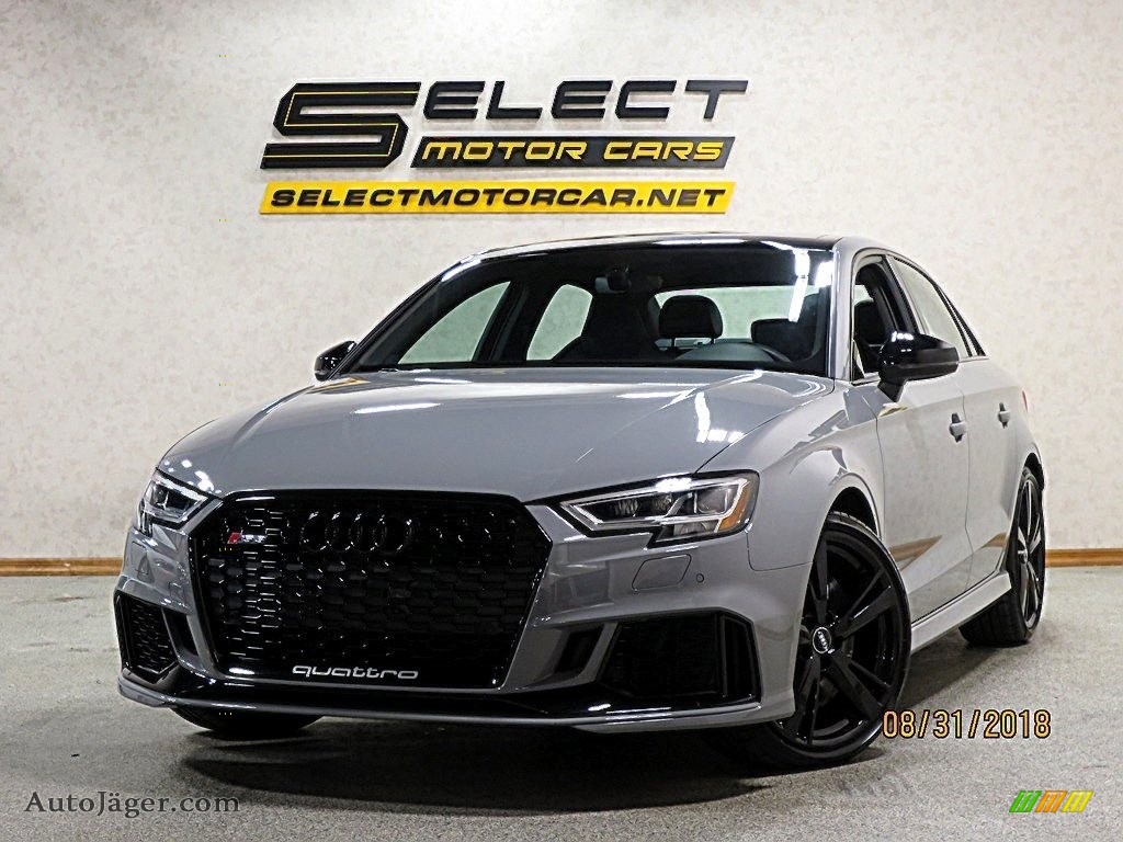 Nardo Gray / Black/Crescendo Red Audi RS 3 quattro Sedan