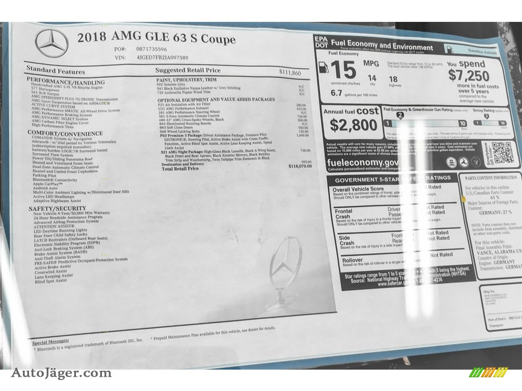 2018 GLE 63 S AMG 4Matic Coupe - Selenite Grey Metallic / Black photo #10
