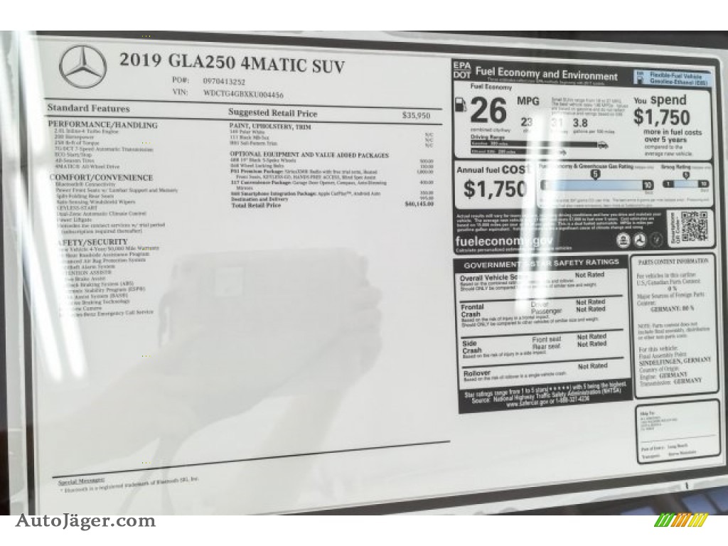 2019 GLA 250 4Matic - Polar White / Black photo #10