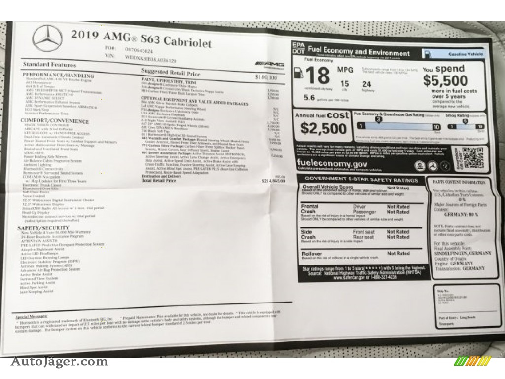 2019 S AMG 63 4Matic Cabriolet - designo Cashmere White (Matte) / designo Crystal Grey/Black photo #22