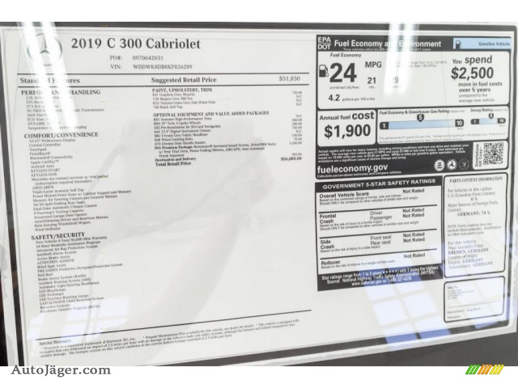 2019 C 300 Cabriolet - Graphite Grey Metallic / Magma Grey/Black photo #10