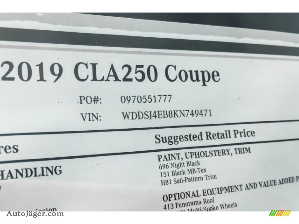 2019 CLA 250 Coupe - Night Black / Black photo #11