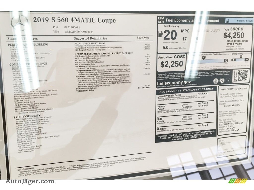 2019 S 560 4Matic Coupe - designo Diamond White Metallic / designo Porcelain/Titian Red photo #10
