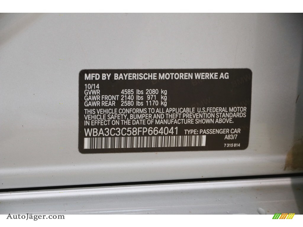2015 3 Series 320i xDrive Sedan - Glacier Silver Metallic / Black photo #22