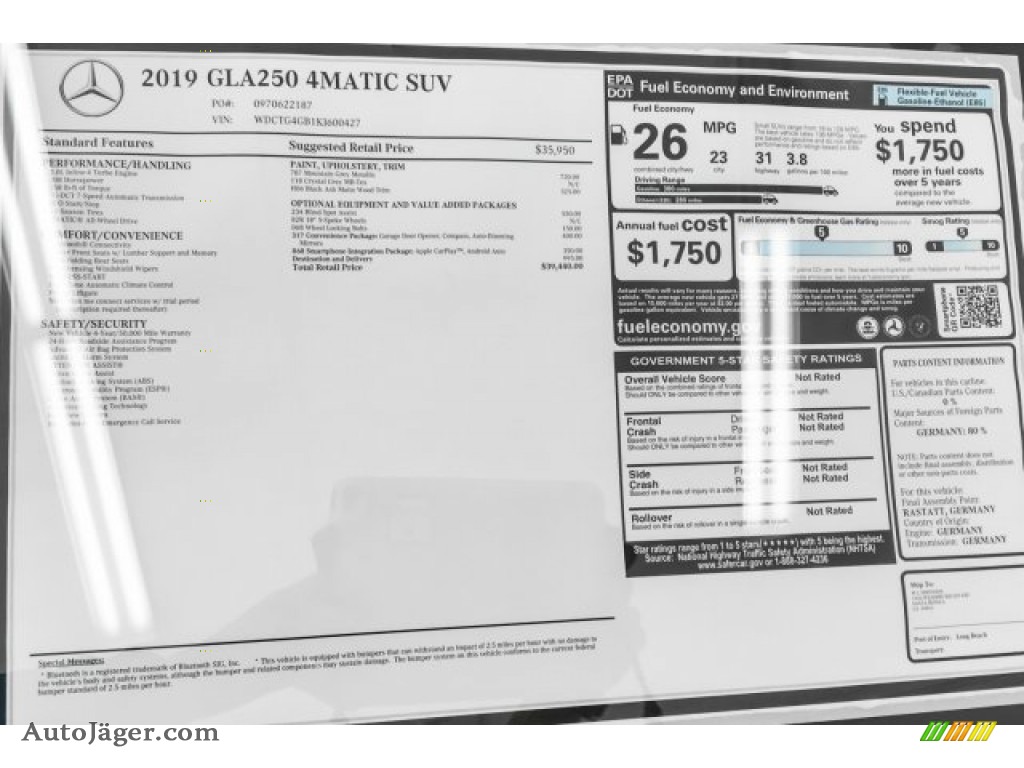 2019 GLA 250 4Matic - Mountain Grey Metallic / Crystal Grey photo #10