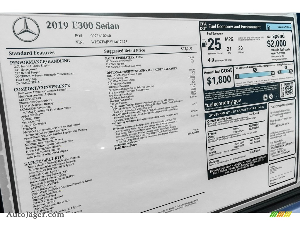 2019 E 300 Sedan - Selenite Grey Metallic / Black photo #10