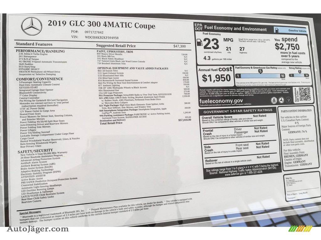 2019 GLC 300 4Matic Coupe - Mojave Silver Metallic / Black photo #10