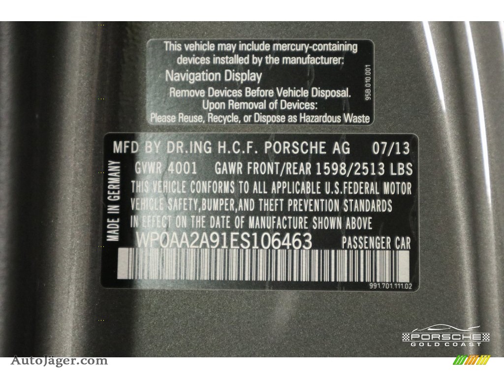 2014 911 Carrera Coupe - Agate Grey Metallic / Black photo #25