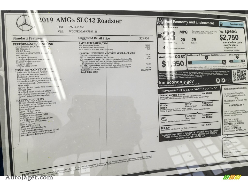 2019 SLC 43 AMG Roadster - Selenite Gray Metallic / Saddle Brown photo #10