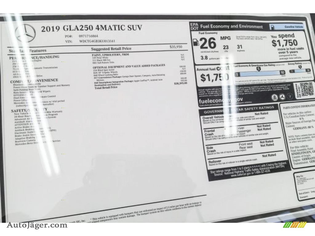 2019 GLA 250 4Matic - Polar White / Black photo #10