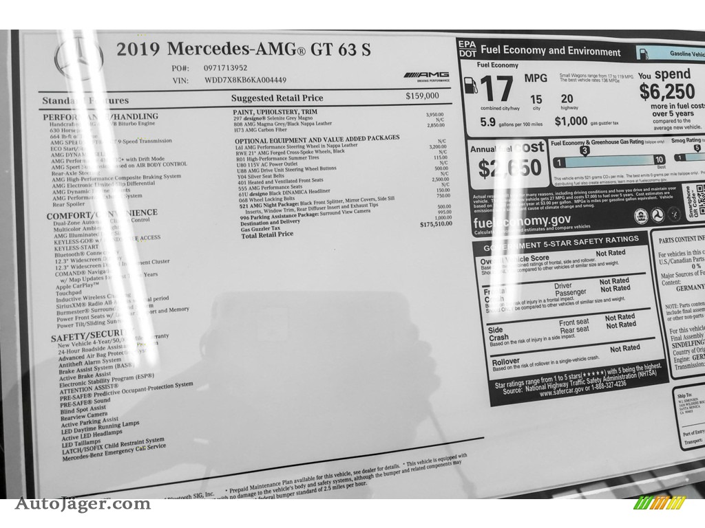 2019 AMG GT 63 S - designo Selenite Grey Magno (Matte) / Magma Grey/Black photo #10