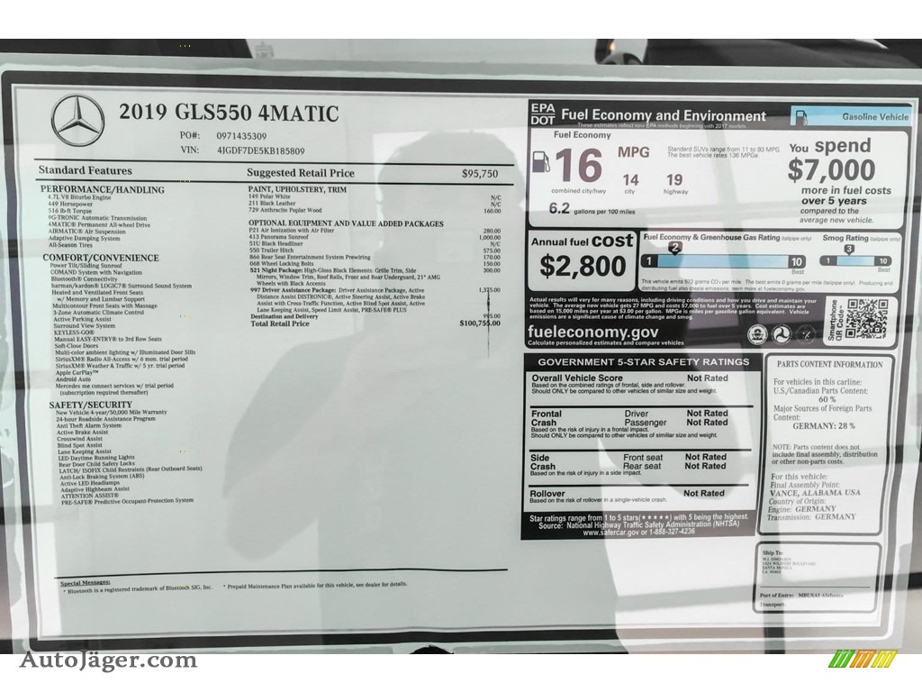2019 GLS 550 4Matic - Polar White / Black photo #10